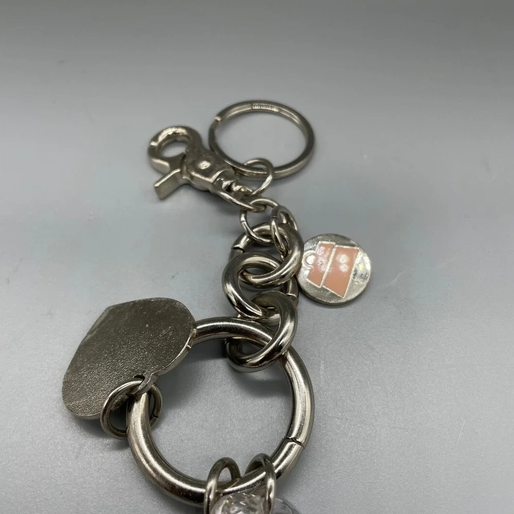 Kathy Van Zeeland Fleur De Lis Rhinestone Heart Bag Charm Keychain Silver Green